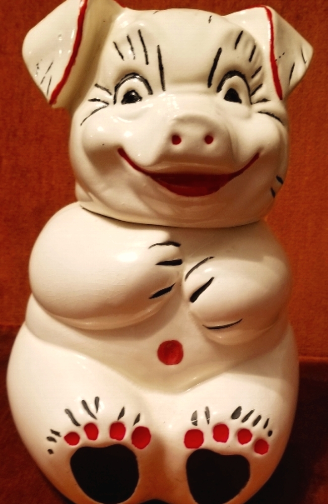 VHTF 90y/o Bisque OpenEye Pig Cookie Jar